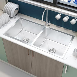 Plantex Stainless Steel 304 Grade Double Bowl Sink for Kitchen/Handmade Steel Kitchen Sink with 7 Years of Warrenty by Plantex/Sink with All Fitting & Drying Rack Included(Silver Matt-37x18 Inches)