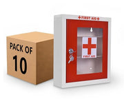 Plantex Metal First Aid Box/Emergency Medical Kit Box for Medicine Storage/Multi Compartment First Aid Kit Box for Home, School, Office with Key Lock - Pack of 10 - (Red & Ivory)