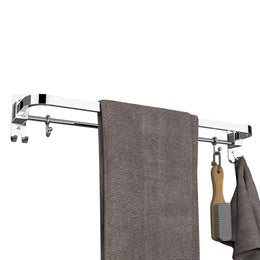 Plantex Anti Rust 304 Grade Stainless Steel Folding Single Towel Rod with Hooks/Towel Holder for Bathroom/Hanger/Stand/Bathroom Accessories - (24 Inch-Chrome)