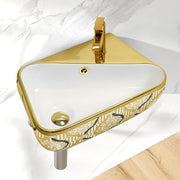 Plantex Ceramic Designer Washbasin for Bathroom/Wall Hung Wash Basin/Rectangle Basin for Home/Office/Hotel (17.5x10.5x5 Inch - White & Gold)