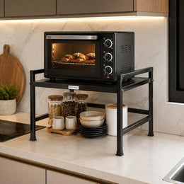 Plantex Oven Stand for Kitchen/Microwave/Oven Stand/Multiple use/Kitchen Storage Rack - Tiered Storage Shelf, Premium - (Black) Metal