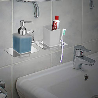Plantex Iris 304 Grade Stainless Steel 2in1 Liquid Soap Dispenser with Tumbler Holder/Soap Stand/Tooth Brush Holder/Bathroom Accessories - Pack of 1
