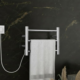 Plantex Electric Heated Towel Rail for Bathroom/3-Bar Wall Mounted Towel Warmer/304 Grade Stainless Steel Towel Bar/Fast Heating & Rust Proof - Pack of 1 (Chrome, 400mm X 300mm)