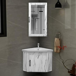 Plantex Unbreakable Wall Mount Vanity Cabinet with Washbasin and Mirror/Corner Basin with Cabinet for Bathroom - (484, White)