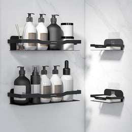 Plantex Bathroom Organiser Without Drill/Stainless Steel Bathroom Combo/Self Adhesive Soap Holder - Pack of 4 (Black,12 x 4 Inch)