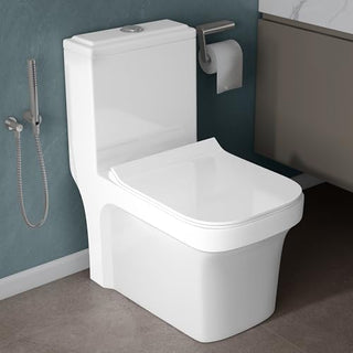 Plantex Commode for Toilet/One Piece Western Toilet with Rim Wash-Down Flush/Ceramic One Piece Commode with Soft Closing Toilet Seat - S Trap - (Lunar, White)