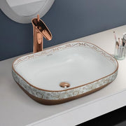 Plantex Wash Basin/Ceramic Table Top Wash Basin/Countertop Basin for Bathroom/Restaurants/Hotel – Rectangular Green & Gold - 20 x 14 x 6 Inch)