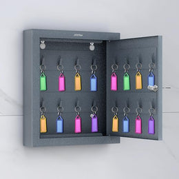 Plantex GI Metal Key Holder Box/Key Cabinet with 16 Key Holder for Wall/Lockable Key Storage Box for Home/Hotel/Shops/Office - Wall Mount (Grey)