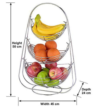 Plantex Stainless Steel Triple Step Swing Fruit and Vegetable Basket/Fruit Basket/Vegetable Basket for Kitchen and Dining Table