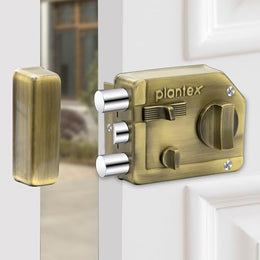 Plantex Heavy Duty Rim Locks for Main Door/Tri Bolt Lock for Main Door with 4 Keys/Suitable for Inside Opening Wooden Door - Pack of 1 (Brass Antique)