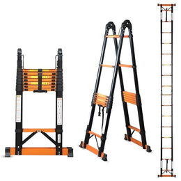 Plantex (3.3+3.3m) (21.65 ft.) Telescopic Ladder/Carbon Steel A Type (Dual) Portable & Compact Ladder/Foldable Multipurpose Collapsible Ladder for Home & Outdoor Use - (Orange)