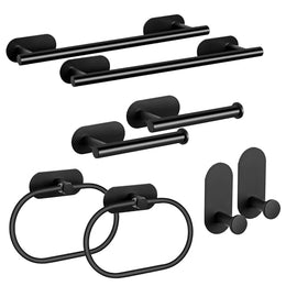 Plantex Stainless Steel Self Adhesive 16 inch Towel Holder/Napkin Holder/Paper Holder/Robe Hook for Bathroom/Bathroom Accessories - Combo -(Black, Pack of 2)