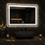 Plantex Glass LED Mirror for Bedroom/Wall with 3 Lighting Option/Smart Mirror for Living Room/Bedroom/Dressing Room - Rectangle Shape (18 X 24 Inch)