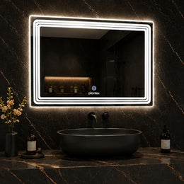 Plantex Glass LED Mirror for Bedroom/Wall with 3 Lighting Option/Smart Mirror for Living Room/Bedroom/Dressing Room - Rectangle Shape (18 X 24 Inch)