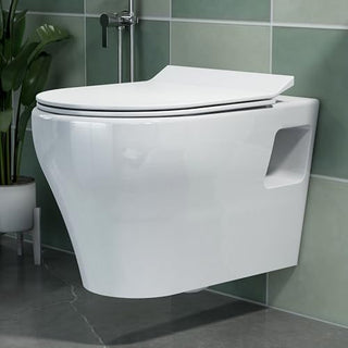 Plantex Ceramic Commode for Toilet/Rim Washdown Western Commode/P Trap Wall Hung Toilet for Bathroom with Soft Close Seat Cover - (White)