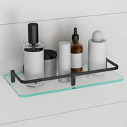 Plantex Bathroom Accessories - Wall Mounted Bathroom Shelf/Glass Shelves for Kitchen/Living Room with Black Brass Railings (Frosted - 12x6 Inches - Pack of 3)