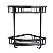Plantex Stainless Steel Corner Shelf for Bathroom Wall/ Bathroom Corner Rack with Hooks/Bathroom Organiser with Drill (2-Tier, Black)