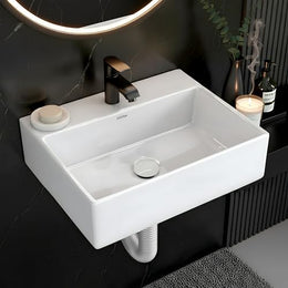 Plantex Ceramic Wash Basin for Bathroom/Wall Hung Basin with 10 Years Glaze Warranty by Plantex/Small Wall Mount Basin/Washbasin for Restaurant, Hotel(Glossy White/Cubic - 17 x 13.5 x 5 Inch)