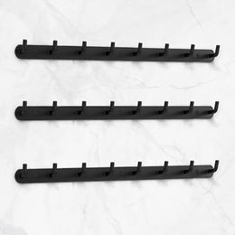 Plantex Wall Hooks for Hanging Cloth/Stainless Steel Towel Hangers/Bathroom Robe Hooks/Door Hangers/Wall Hook Rack/Hook Rail for Hanging Keys - 8 Hooks (Pack of 3, Black)
