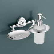 Plantex J4 Stainless Steel Soap Dish with Liquid Dispenser/Soap Stand for Bathroom Wall Mount/Shampoo Dispenser/Bathroom Accessories (Chrome Finish) Angel