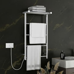 Plantex Electric Heated Towel Rail for Bathroom/4-Bar Wall Mounted Towel Warmer/304 Grade Stainless Steel Towel Bar/Fast Heating & Rust Proof - (Chrome, 900mm X 500 X 250mm)