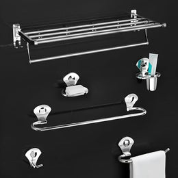Plantex  Stainless Steel 6pcs Bathroom Organizer Set/Bathroom Accessories/Towel Rack/Towel Rod/Soap Holder/Tumbler Holder/Robe Hook(Chrome,Set of 6)