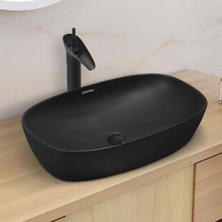 Plantex Black Basin for Bathroom/Ceramic Table Top Wash Basin/Over Counter Washbasin for Restaurant, Hotel (Matt Black, 23 x 14.5 x 5 Inch)