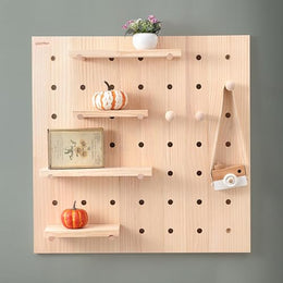 Plantex Multipurpose Pine Wood Pegboard for Home/Wood Display Shelf/Wall Organizer for Bedroom/Kitchen/Bathroom - (24x24 inches)