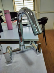 Plantex Mixer Tap for Kitchen Sink with 360° Swivel Spout/Sink Mixer Tap Hot and Cold with Teflon Tape & Wall Flange/Bathroom Accessories - (Star, Chrome)