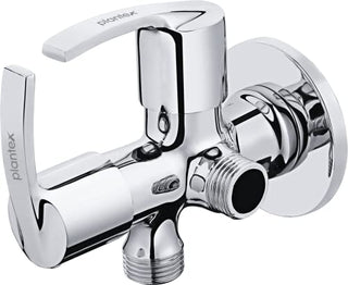Plantex AQ-1408 Pure Brass 2-Way Angle Valve Tap/Angle Cock for Bathroom/Stop Cock With Brass Wall Flange & Teflon Tape (Mirror-Chrome Finish)