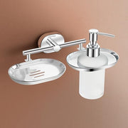 Plantex J4 Stainless Steel Soap Dish with Liquid Dispenser/Soap Stand for Bathroom Wall Mount/Shampoo Dispenser/Bathroom Accessories (Chrome Finish) Onix