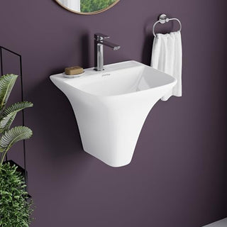 Plantex Ceramic Wash Basin/Wall Hung Half Pedestal Washbasin with 10 Years Glaze Warranty by Plantex/Wall Mount Wash Basin for Bathroom/Office/Hotels (White - 16 x 14 x 14 Inch)