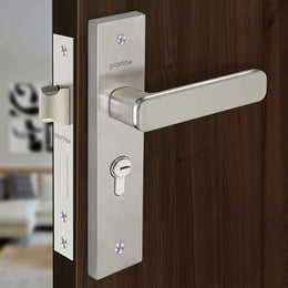 Plantex Heavy-Duty Door Lock Set - Main Door Lock Handle Set/Mortise Lock with 3 Keys, Brass Lock Body & Cylinder (8125 - Steel Satin & Chrome)