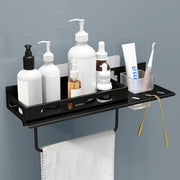 Plantex No Drill Bathroom Organizer/3in1 Stainless Steel Shelf for Wall with Foldable Napkin Holder and Tumbler Holder/Self Adhesive Bathroom Shelf -(Black-15 Inch)