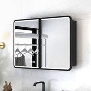 Plantex Steel Bathroom Mirror Cabinet with LED/Bathroom Organiser/Double Door Rectangle Cabinet/Shelf for Wall with Mirror (32x24 Inch-Black)