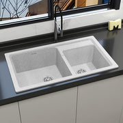 Plantex UV Protected Kitchen Sink/Quartz Sink for Kitchen/Double Bowl with Coupling and Hose Pipe (Mosaic Grey - 31x18inch)