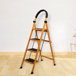 Plantex Premium GI 4-Step Steel Ladder for Home - Wide Anti Skid Step Ladder - 150 kg Capacity (Yellow)