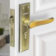Plantex Heavy-Duty Door Lock Set - Main Door Lock Plate Handle Set/6-Lever Mechanism Mortise Locks with 3 Keys/Brass Locks Body & Cylinder (PTP-09 -Brass Antique & Gold)