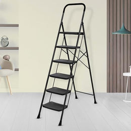 Plantex Alloy Steel 6 Step Ladder For Home/Foldable Strong Wide Step Ladder/Anti- Skid 6 Step Ladder - (Black & Grey)- refurbished