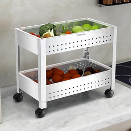 Plantex Kitchen Trolley/Vegetables Basket for Kitchen/Fruit Stand for Kitchen/Stainless Steel Vegetable Stand/Vegetable Rack for Kitchen/Trolley Stand (Silver)