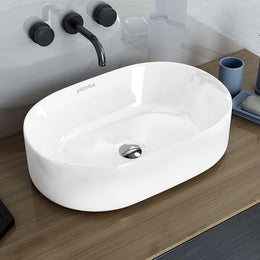 Plantex TableTop Wash Basin for Bathroom/Ceramic Basin with 10 Years Glaze Warranty by Plantex/Washbasin for Home/Hotel/Restaurant (Glossy White - 19 x 13 x 5.5 Inch)
