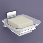 Plantex 304 Grade Stainless Steel Soap Dish/Glass Soap Holder/Soap Storage for Bathroom/Bathroom Accessories - Crystal (Chrome)
