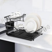 Plantex 2 Tier Dish Rack with Drainer Tray/Black Dish Drying Rack/GI Steel Utensil Stand with Drainer Tray, Plate & Bowl Holder, Glass Organizer for Kitchen