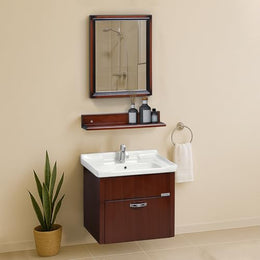 Plantex Wall Mount Vanity Cabinet with Washbasin and Mirror/Unbrekable Bathroom Organizer/Washbasin with Cabinet (Brown)