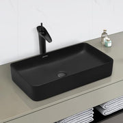 Plantex Ceramic Basin/Tabletop Wash Basin for Bathroom/Rectangle Over Counter Vessel Sink for Restaurant/Hotel (Matt Black, 24 x 14 x 4.5 Inch)