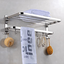 Plantex 304 Grade Stainless Steel Towel Hanger for Bathroom/Dual Folding Towel Rack/Towel Holder/Bathroom Accessories (24-Inch) Chrome