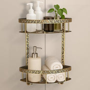 Plantex Aluminium Corner Shelf For Bathroom Wall/2 Tier Side Corner Shelf/Bathroom Corner Shelf with Hooks/Premium Bathroom Organizer (Brass-Antique Finish)