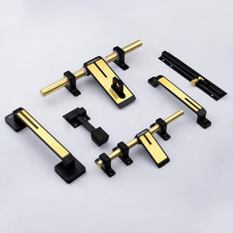 Plantex Stainless Steel Door Kit for Single Door/Door Accessories (10-inch Al-Drop,8-inch Latch,2 Handles,7-inch Tower Bolt and 4-inch Door Stopper-(Black & Gold)