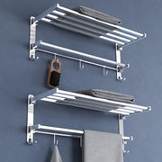 Plantex Heavy-Duty Stainless Steel Dual Folding Towel Rack/Holder/Towel Stand/Hanger/Towel Bar for Bathroom Accessories - Pack of 2 (Chrome - 24 Inch)
