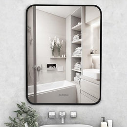 Plantex Aluminium Frame Bathroom Mirror for Wall/Wall Mount Mirror for Bedroom/Dressing Room/Living Room/Entryway - Shatterproof Mirror (18x24 Inch-Brushed Black/Rectangle)